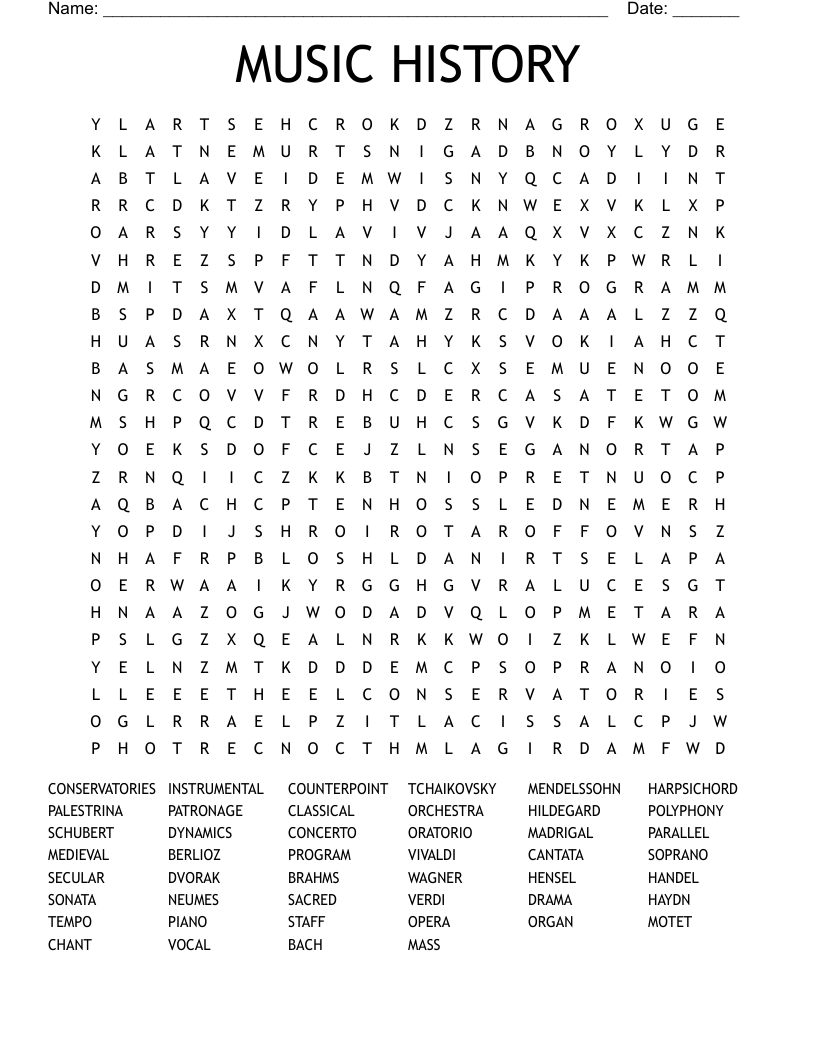 MUSIC HISTORY Word Search