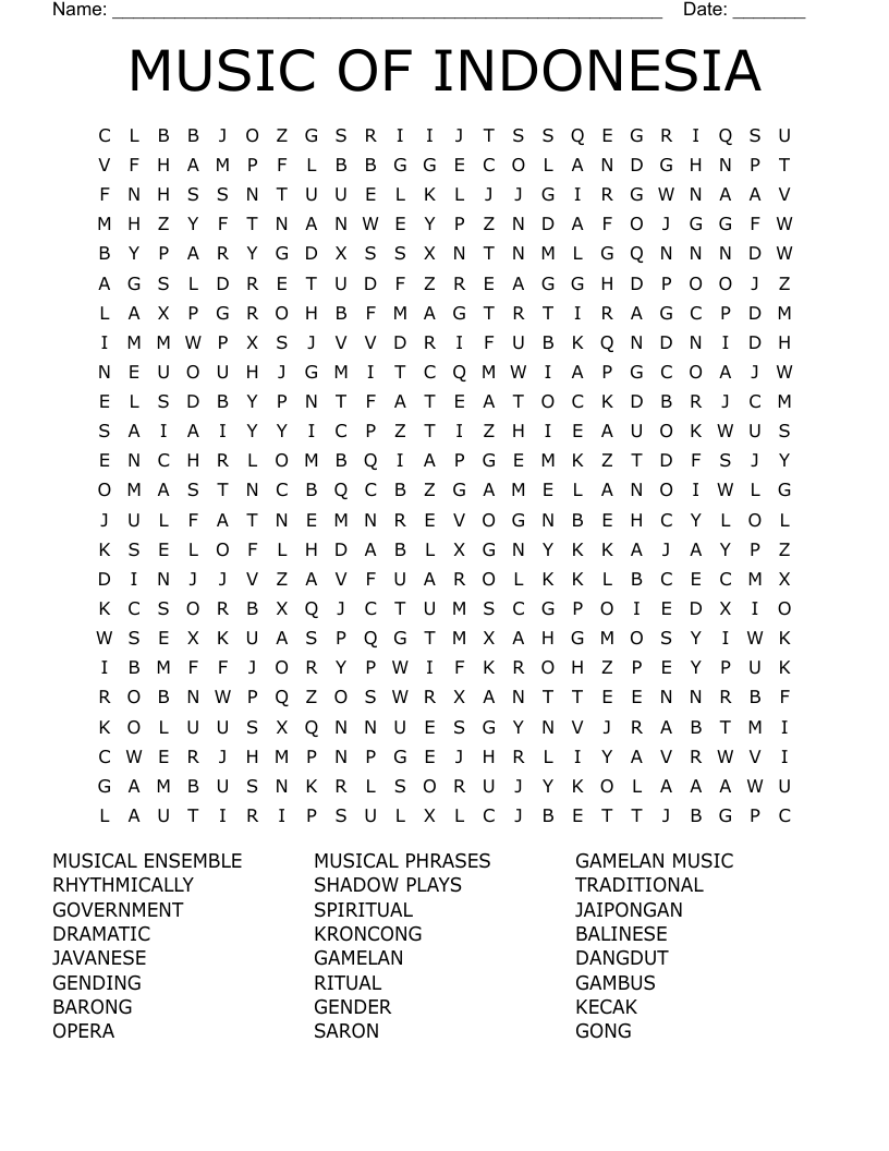 MUSIC OF INDONESIA Word Search