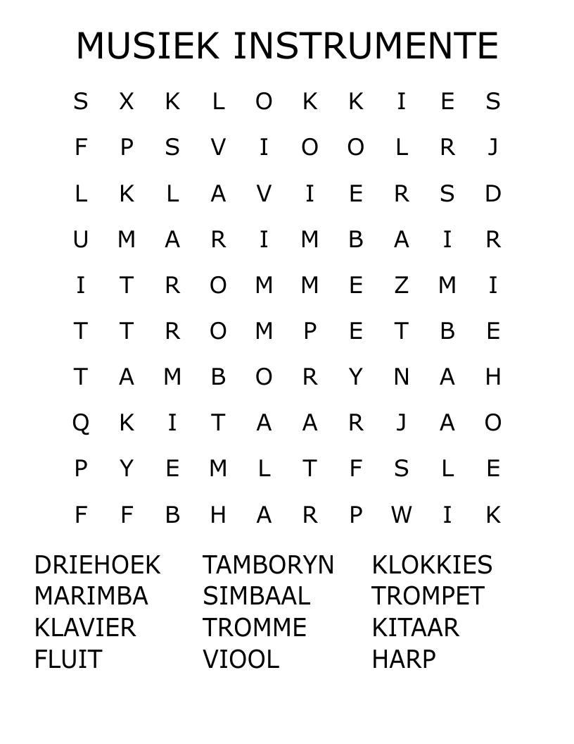 MUSIEK INSTRUMENTE Word Search