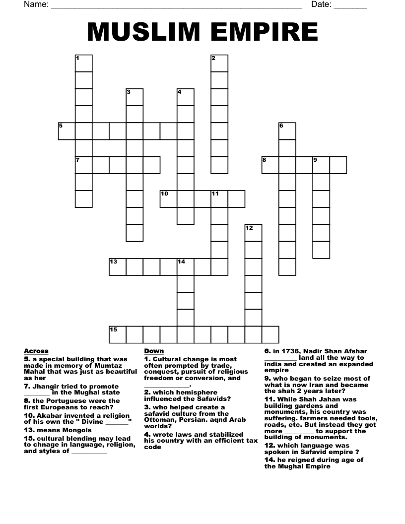 MUSLIM EMPIRE  Crossword