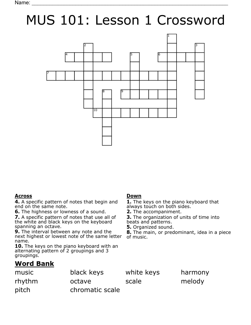MUS 101: Lesson 1 Crossword