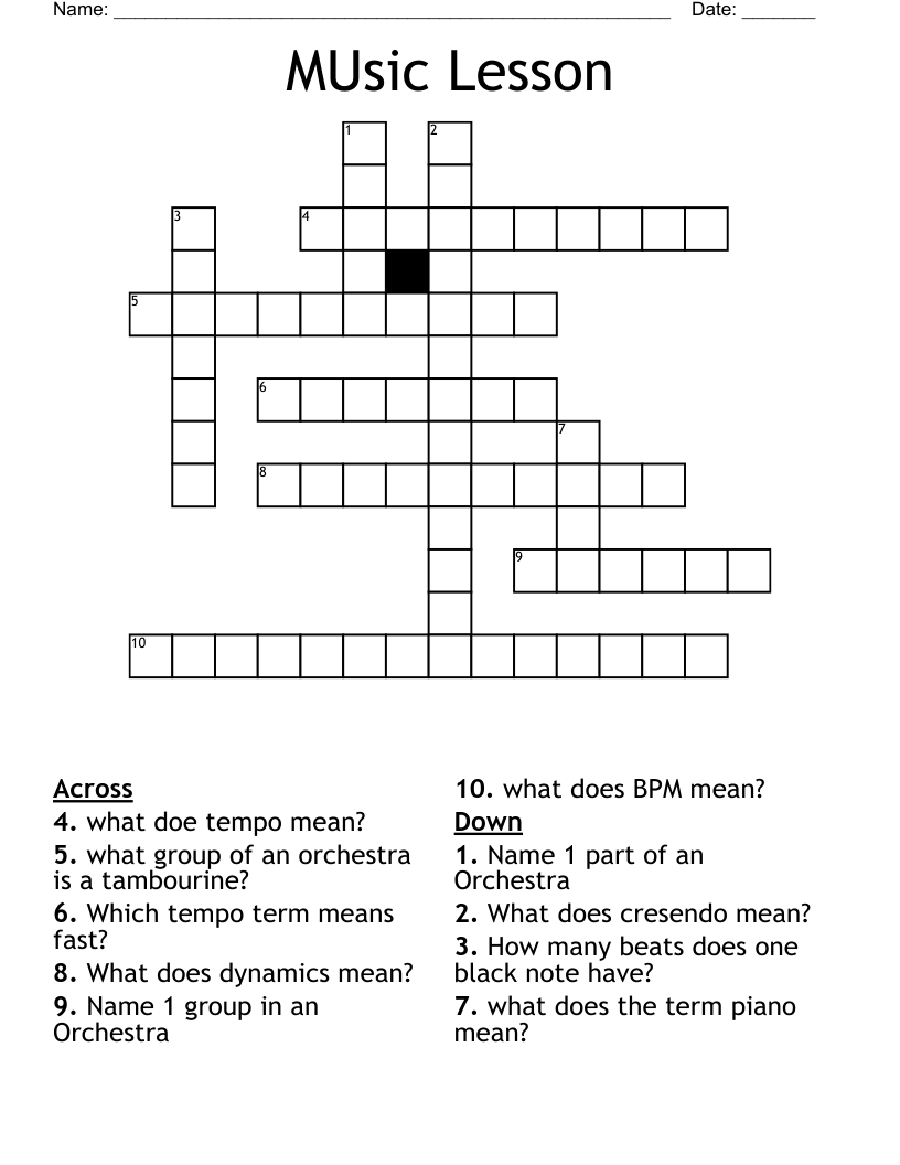 MUsic Lesson  Crossword