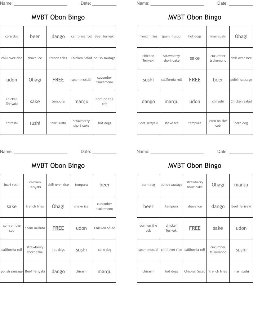 MVBT Obon Bingo