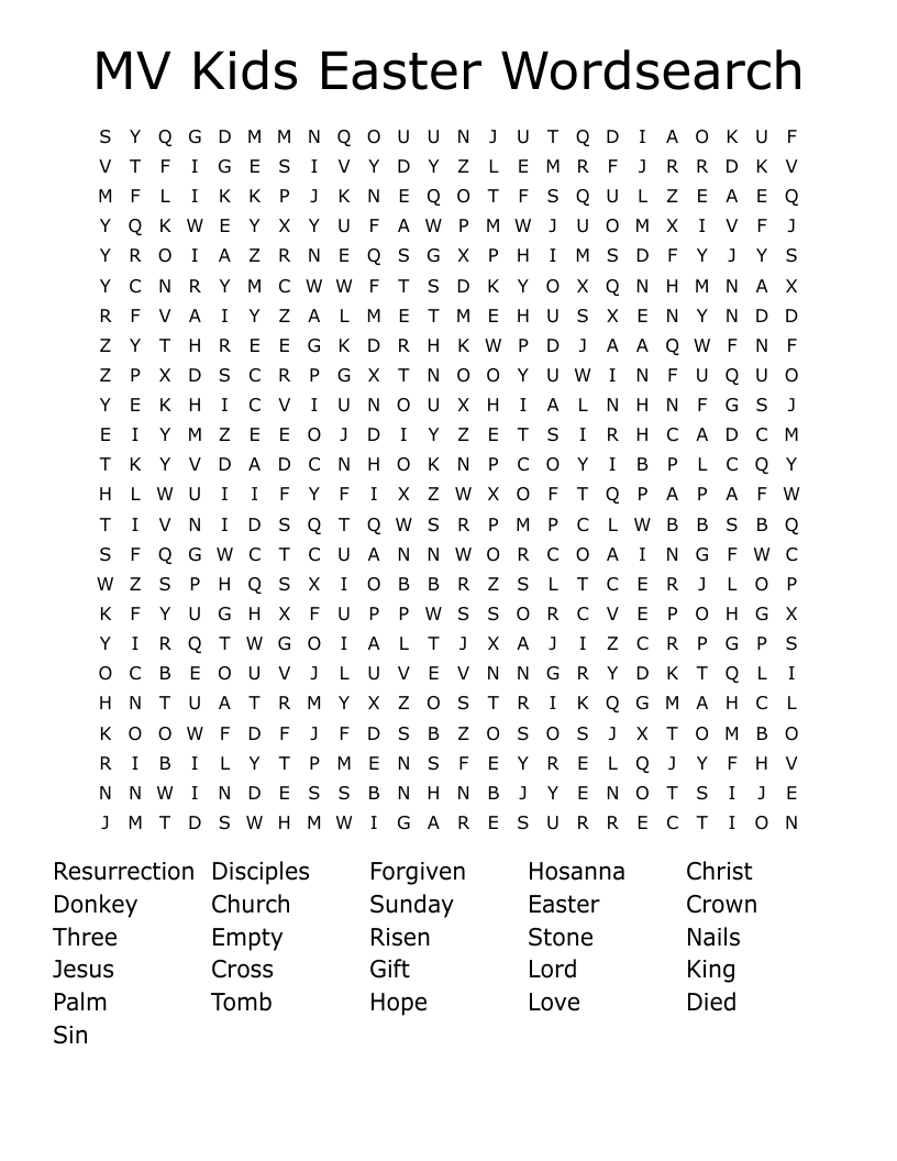MV Kids Easter Wordsearch