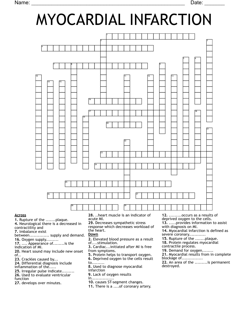 MYOCARDIAL INFARCTION  Crossword