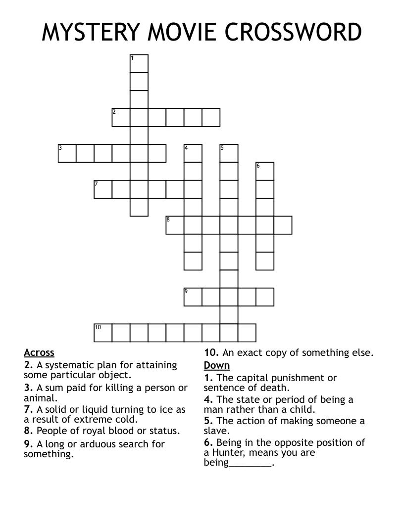 MYSTERY MOVIE CROSSWORD