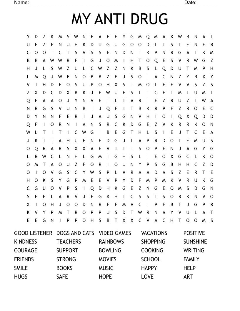 MY ANTI DRUG Word Search