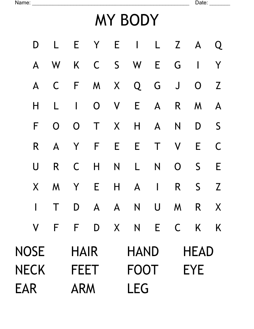 MY BODY Word Search