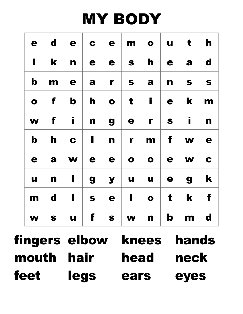MY BODY Word Search
