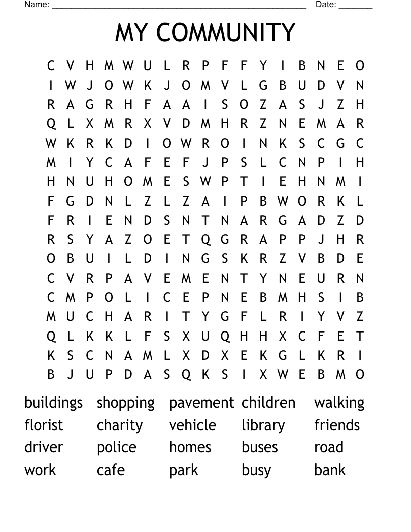 MY COMMUNITY Word Search