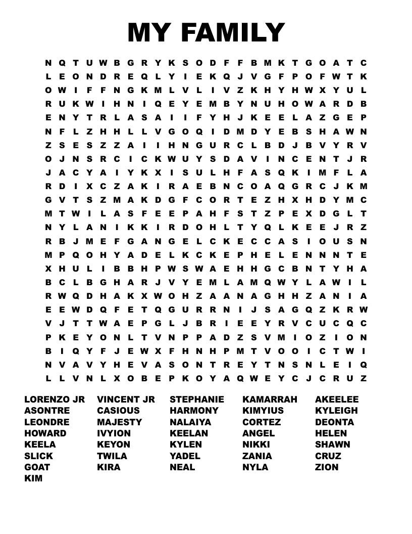 MY FAMILY Word Search