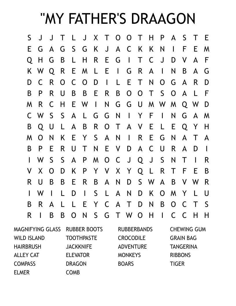 "MY FATHER'S DRAAGON Word Search