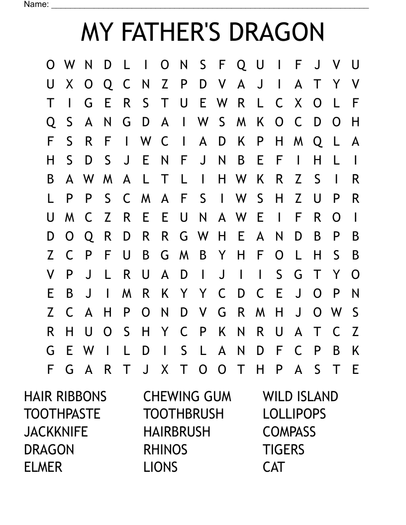 MY FATHER'S DRAGON Word Search
