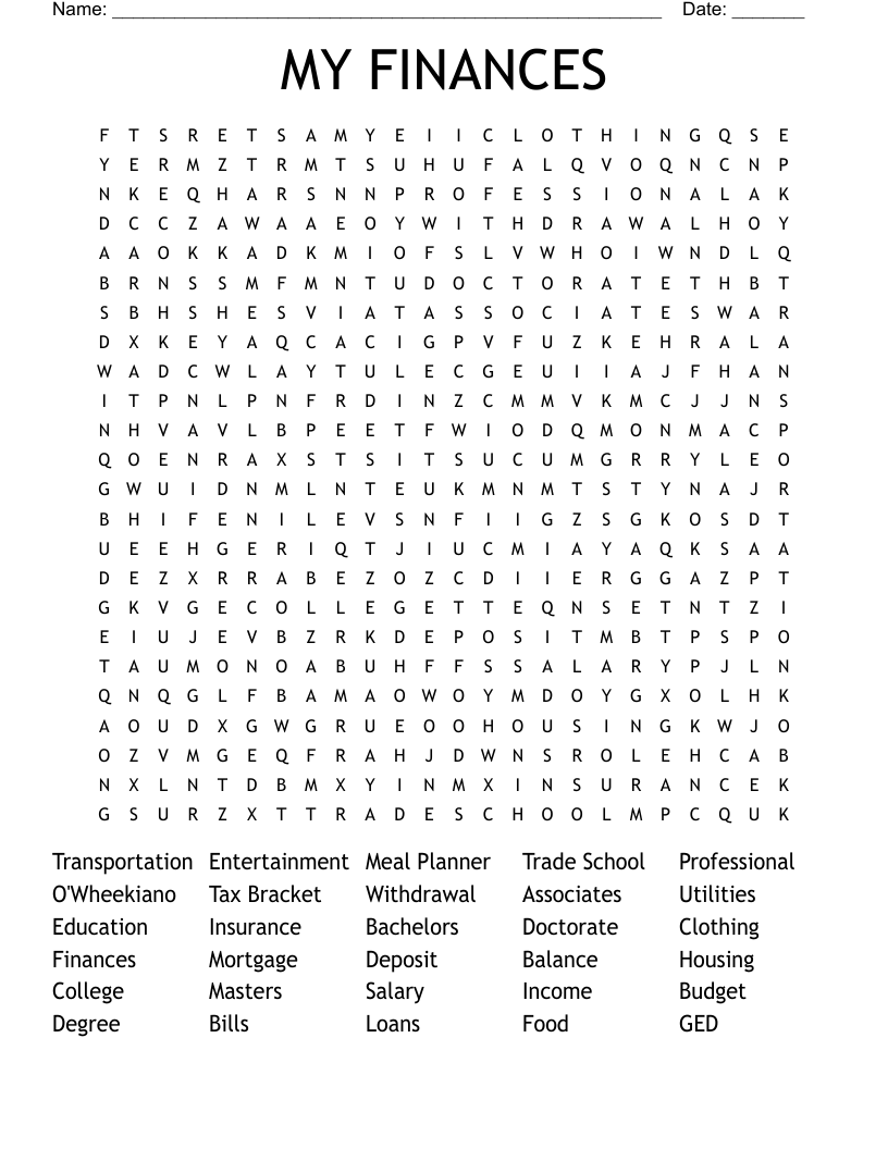 MY FINANCES Word Search