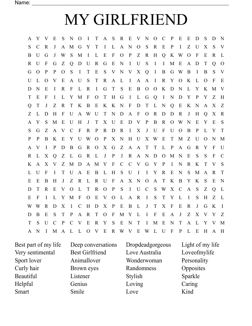 MY GIRLFRIEND  Word Search