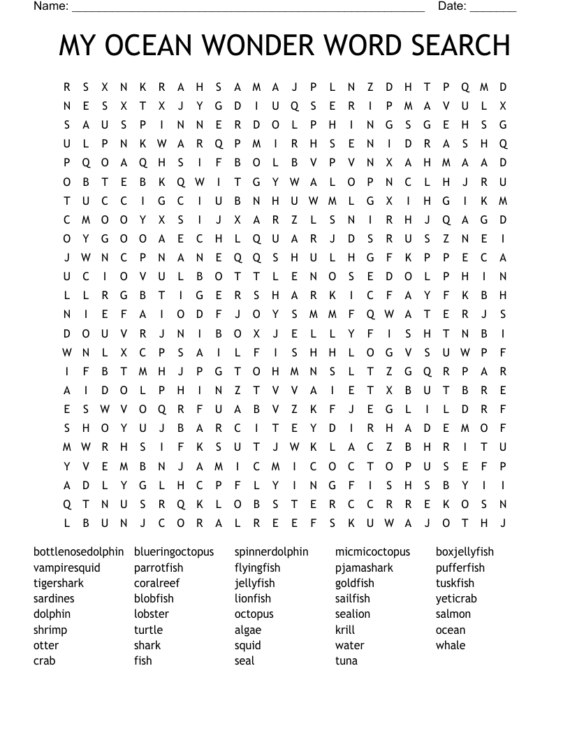 MY OCEAN WONDER WORD SEARCH
