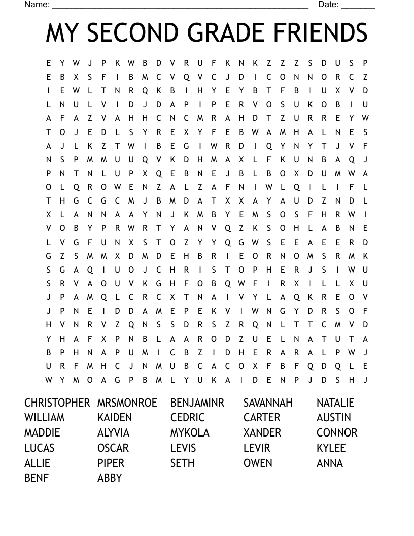 MY SECOND GRADE FRIENDS Word Search