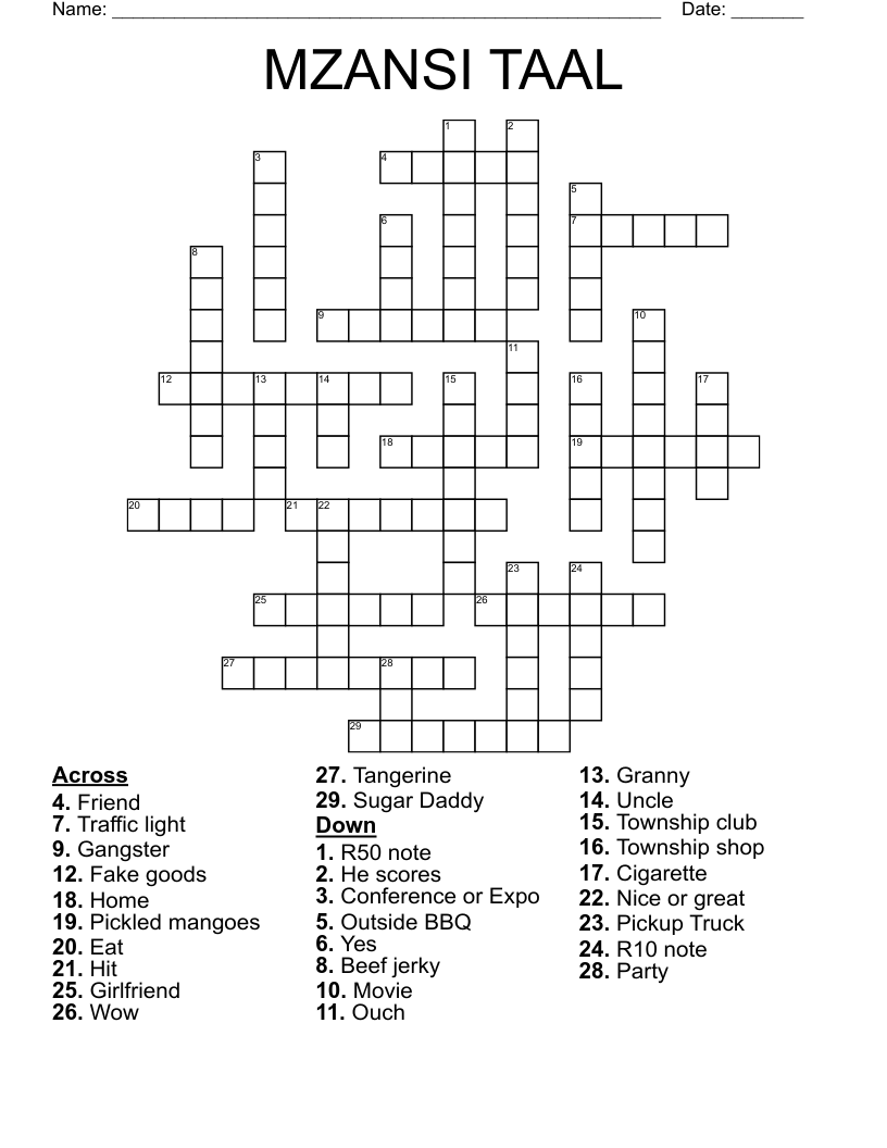 MZANSI TAAL Crossword
