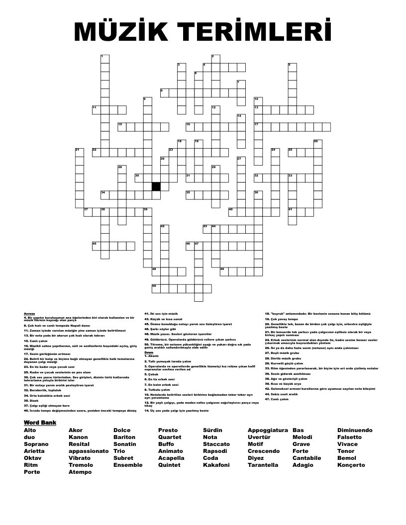 MÜZİK TERİMLERİ Crossword