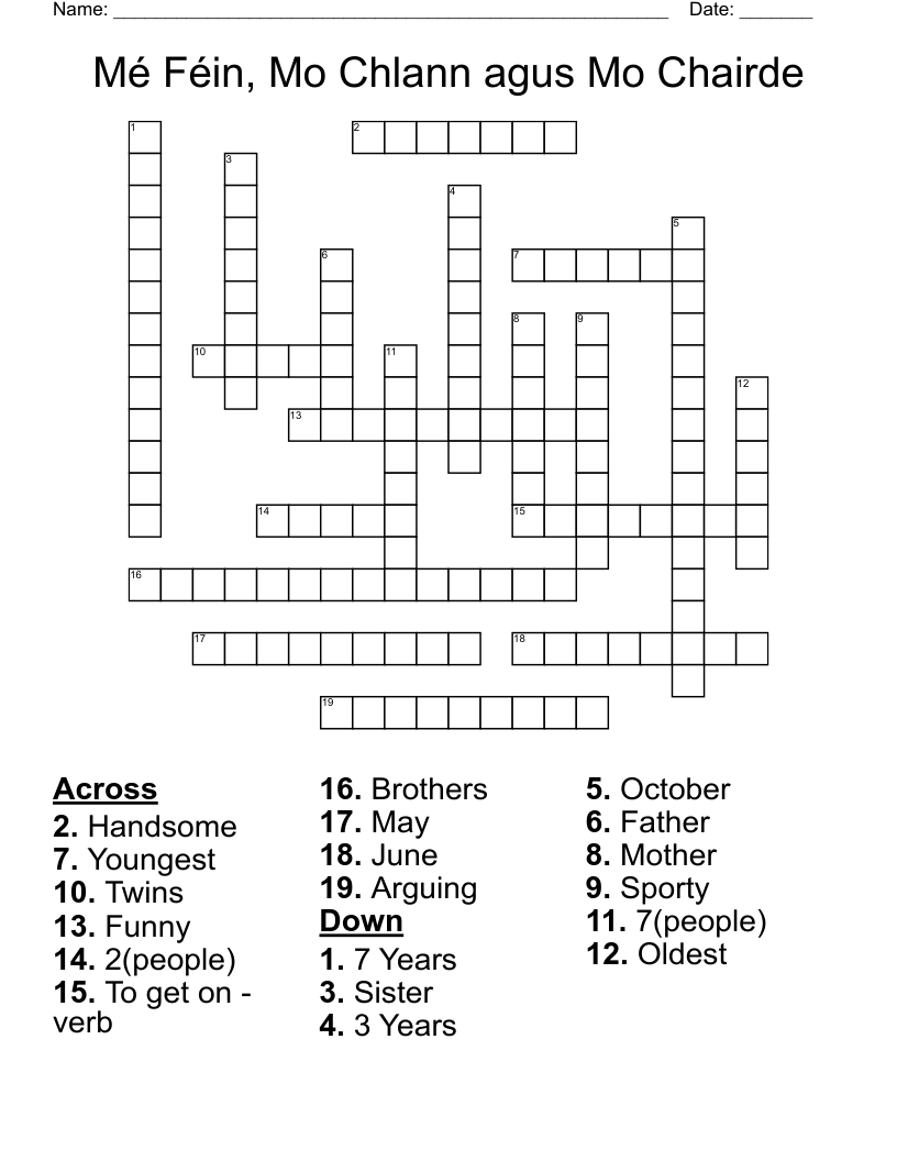 Mé Féin, Mo Chlann agus Mo Chairde Crossword