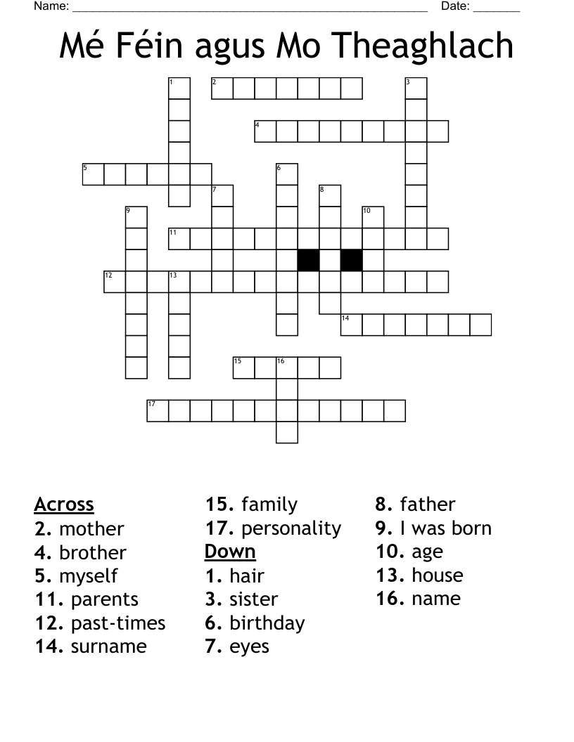 Mé Féin agus Mo Theaghlach Crossword