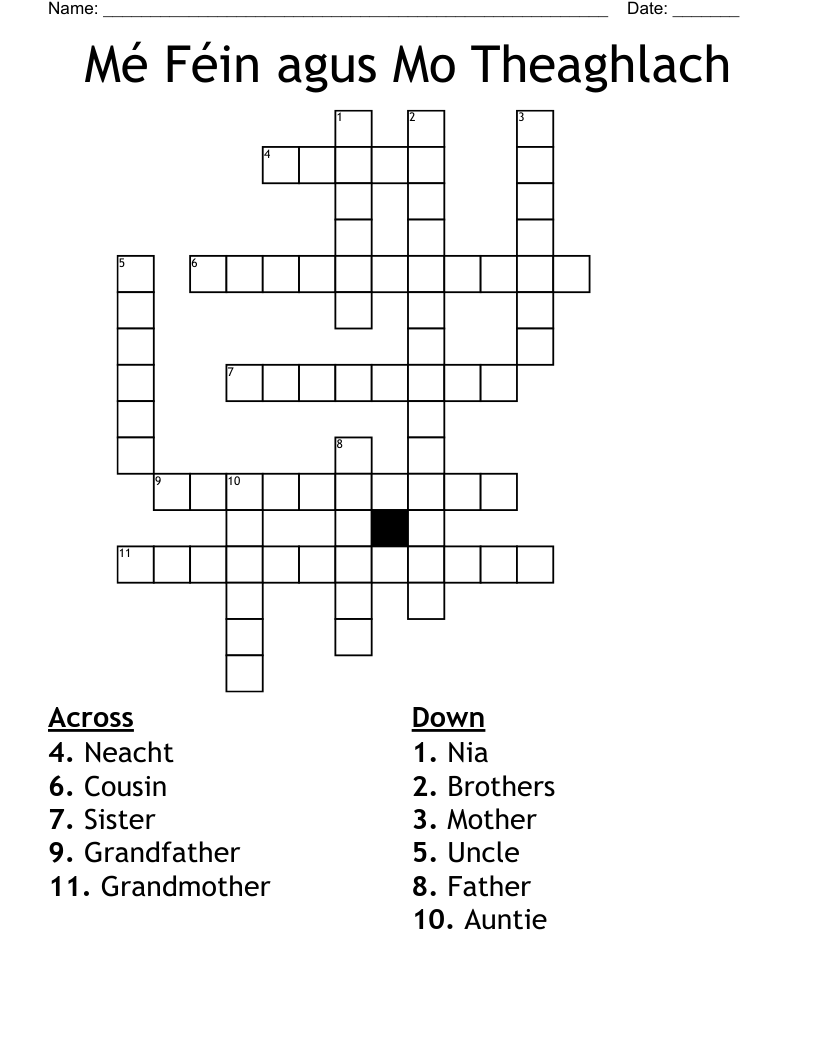Mé Féin agus Mo Theaghlach Crossword