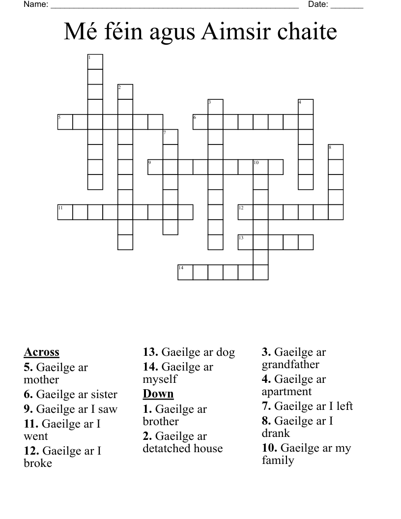 Mé féin agus Aimsir chaite Crossword