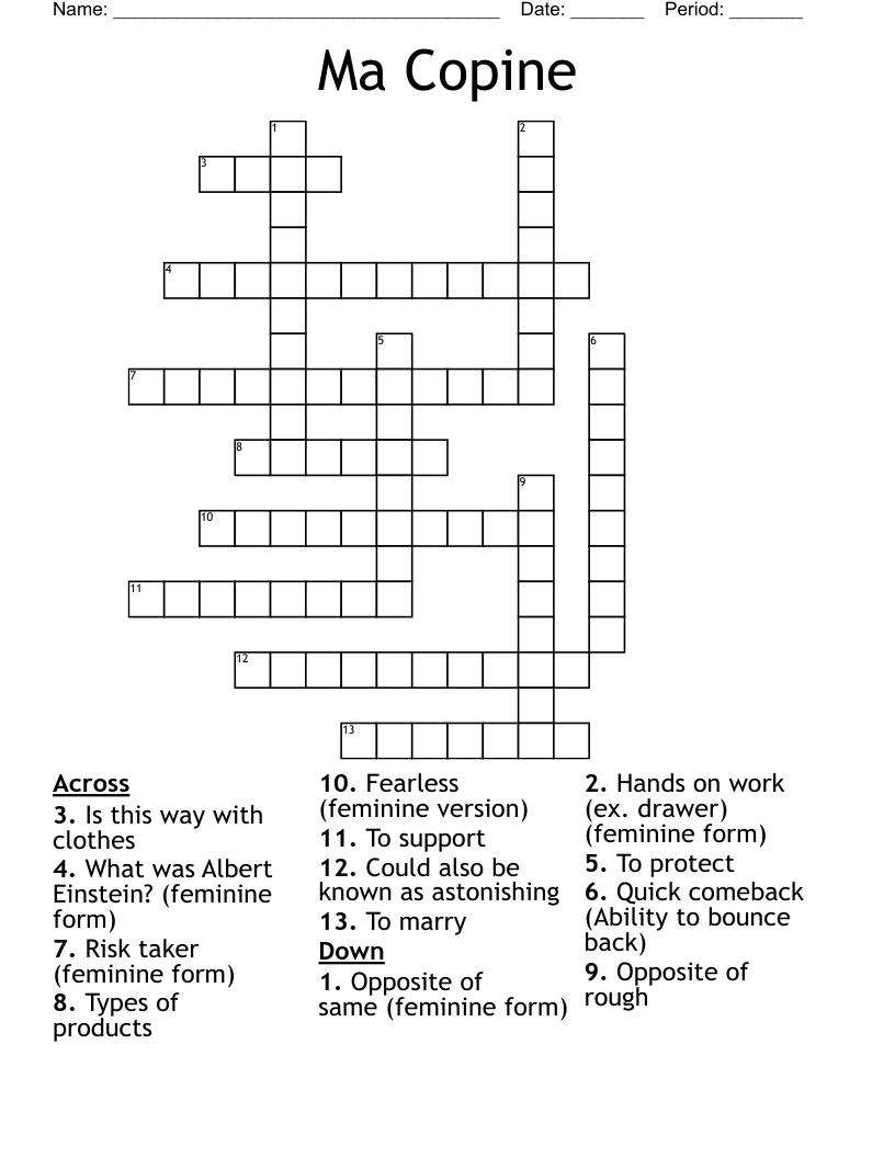 Ma Copine Crossword