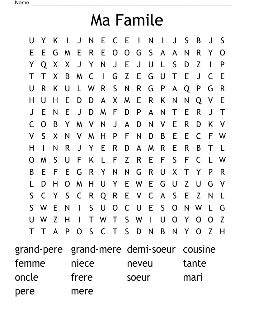 Ma Famile Word Search