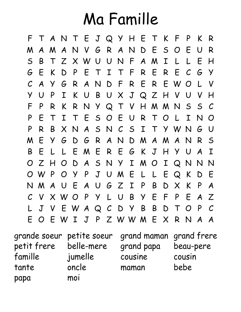 Ma Famille Word Search