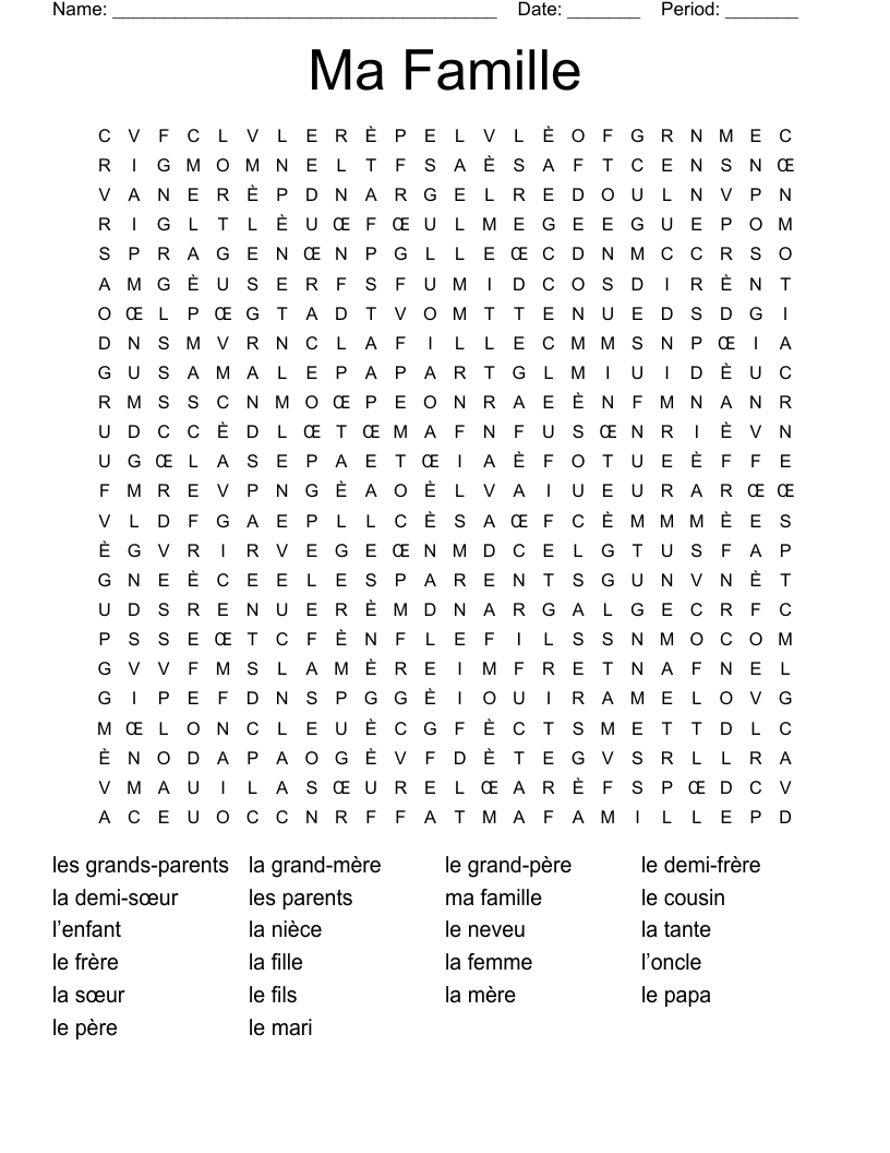Ma Famille Word Search