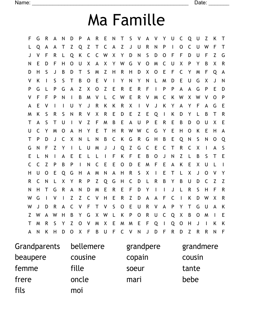 Ma Famille Word Search