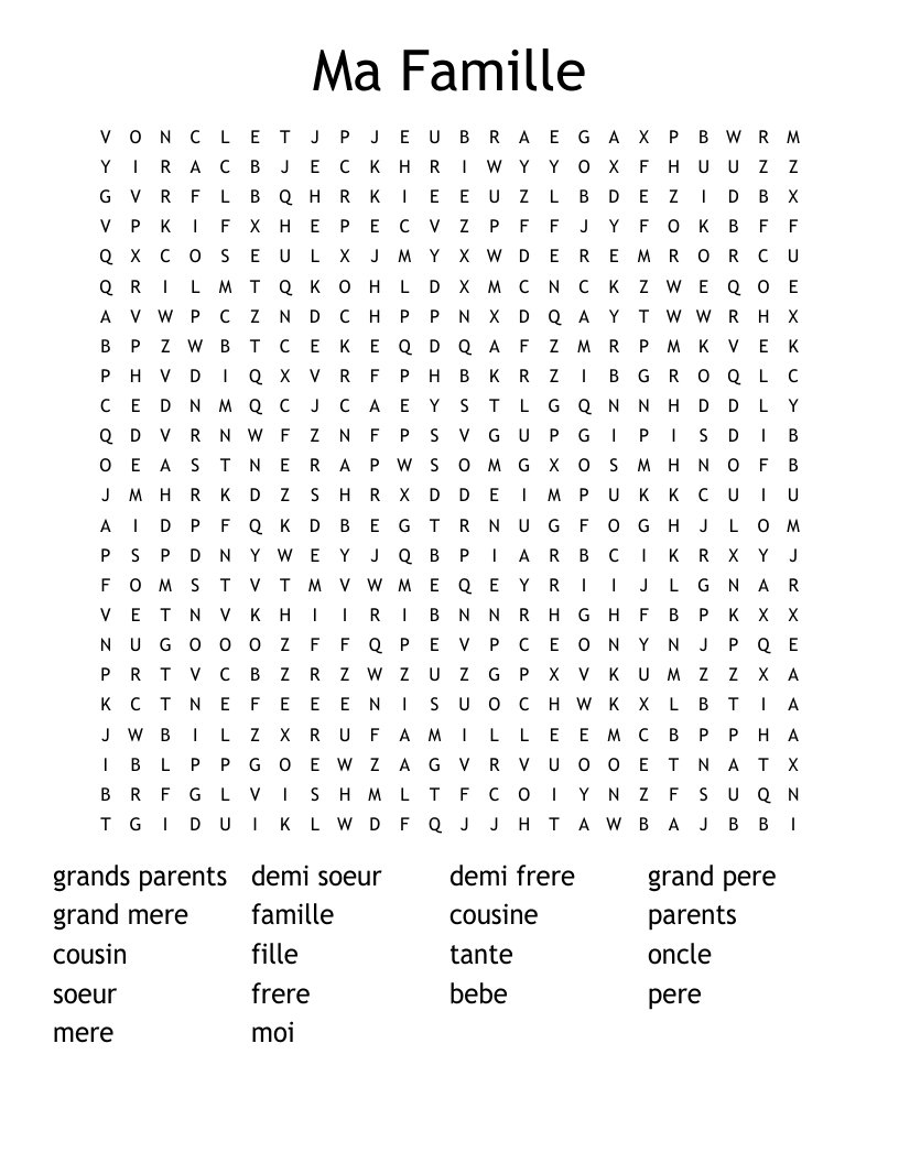 Ma Famille Word Search
