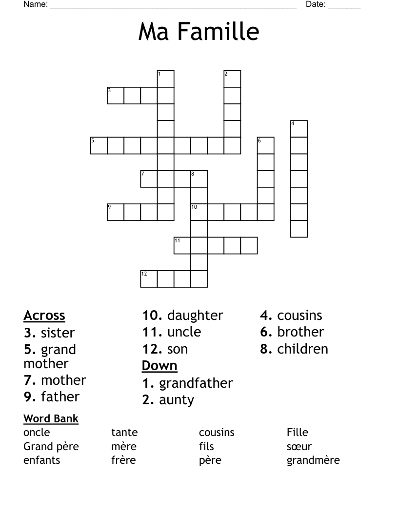 Ma Famille Crossword