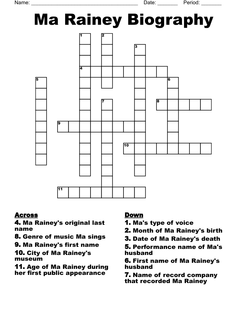 Ma Rainey Biography Crossword