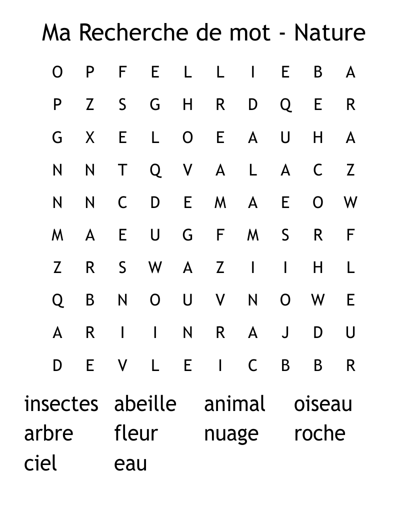 Ma Recherche de mot - Nature Word Search