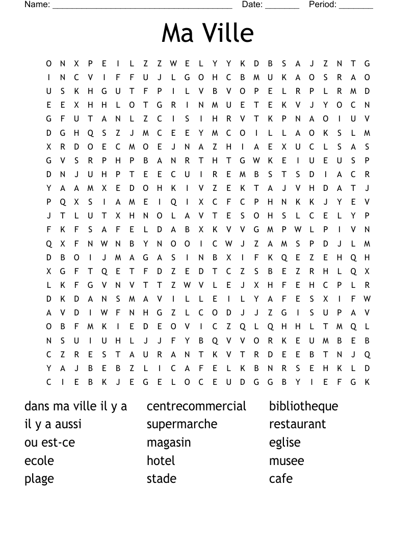 Ma Ville Word Search