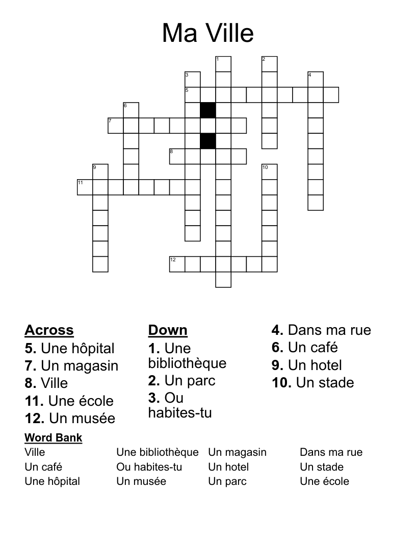 Ma Ville Crossword