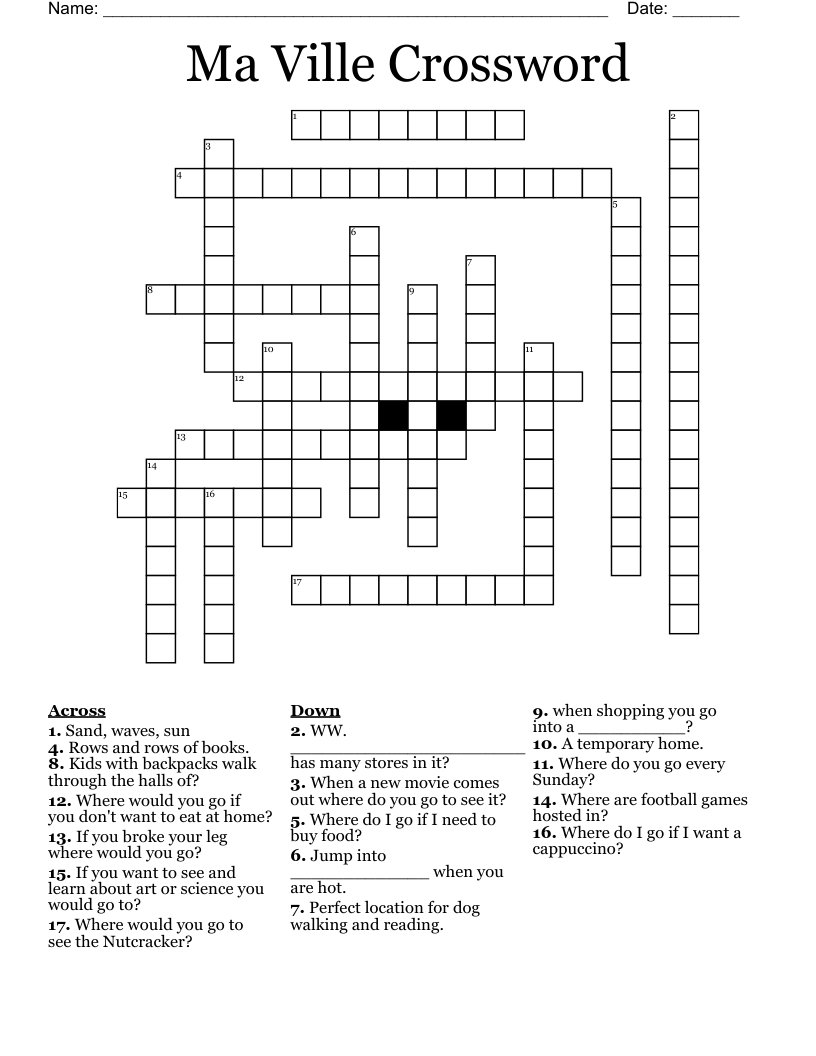 Ma Ville Crossword 