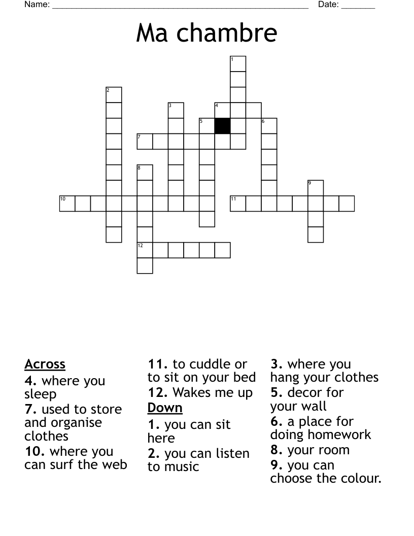 Ma chambre Crossword