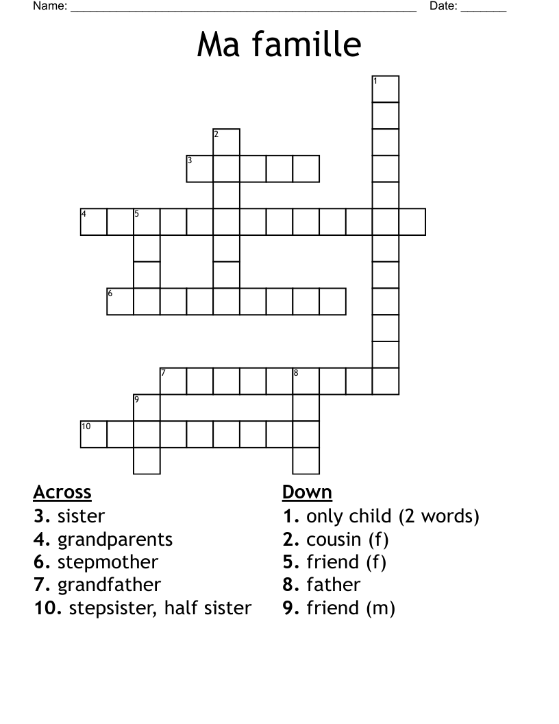 Ma famille Crossword