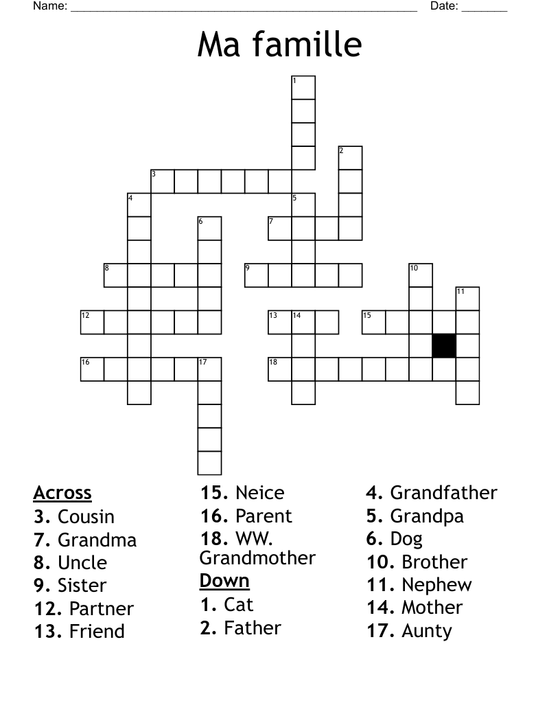 Ma famille Crossword