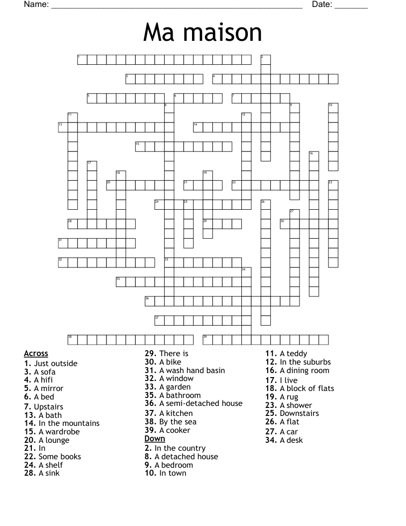 Ma maison Crossword