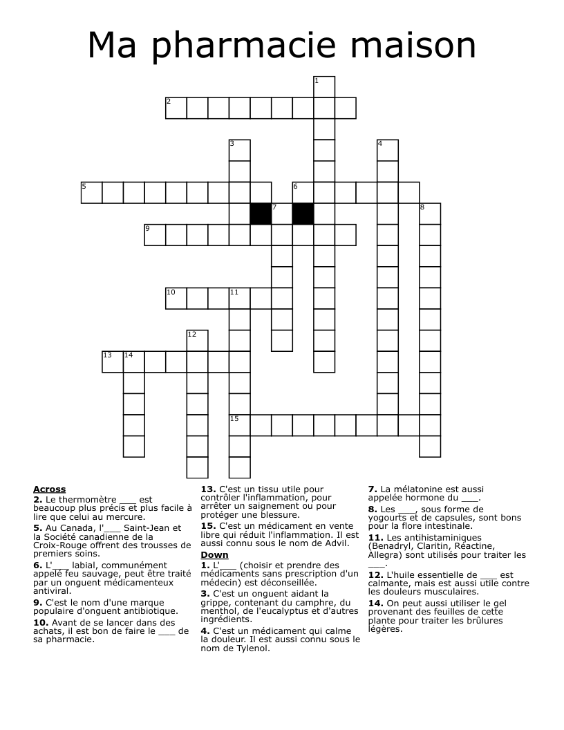 Ma pharmacie maison Crossword