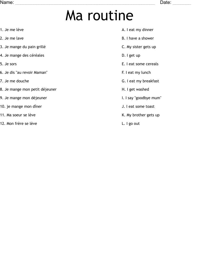 Ma routine Worksheet