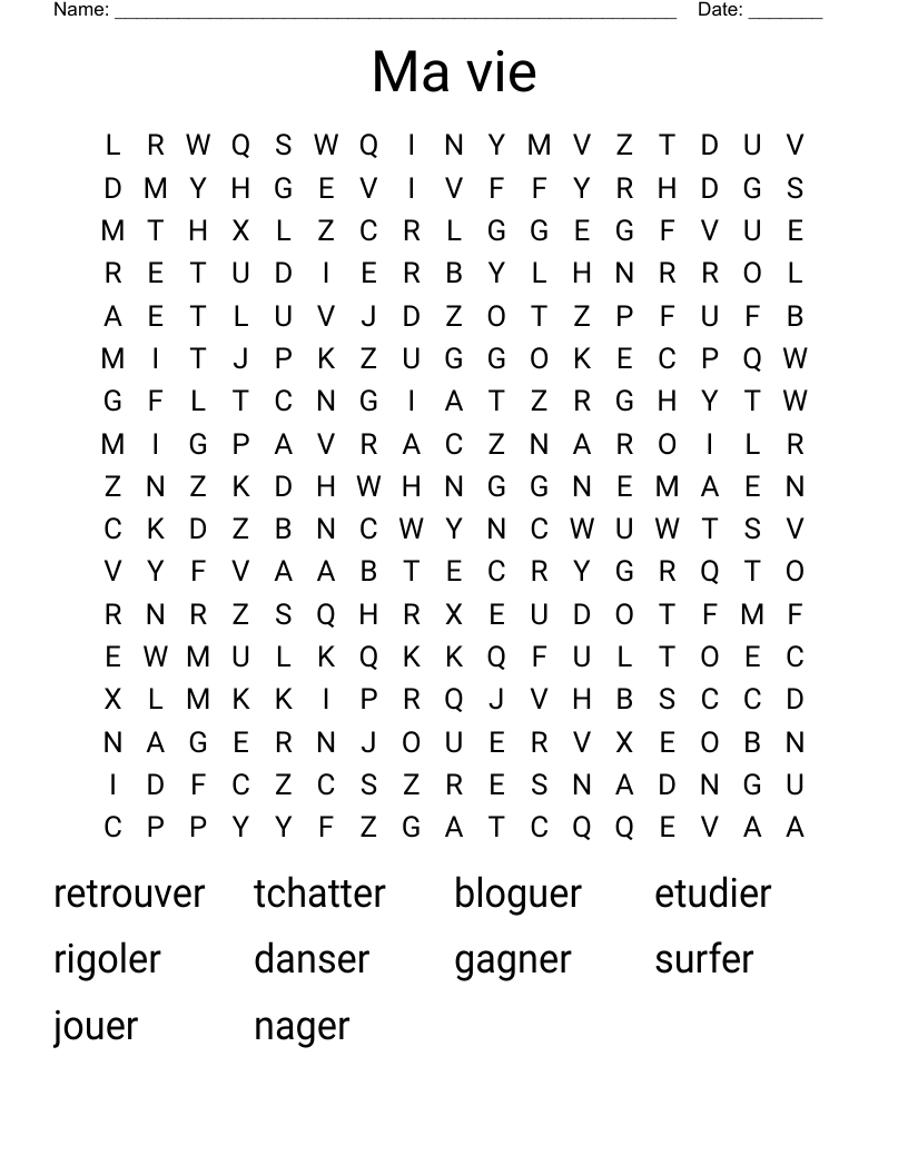 Ma vie Word Search