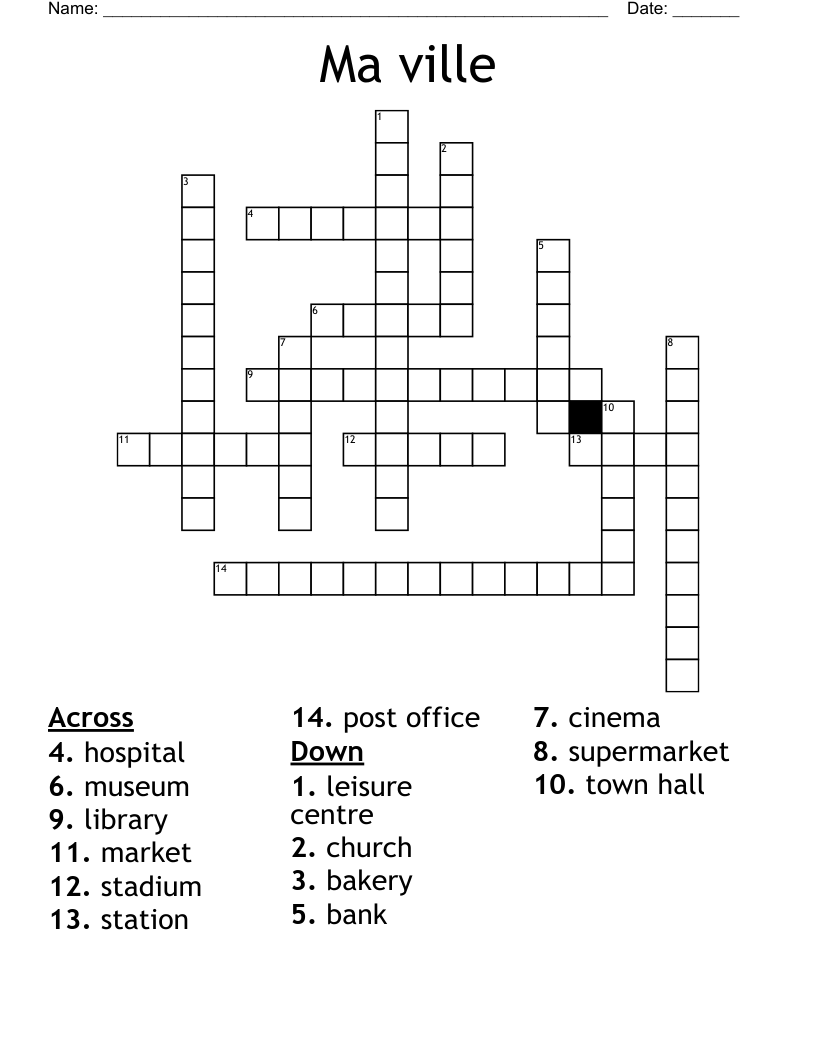 Ma ville Crossword