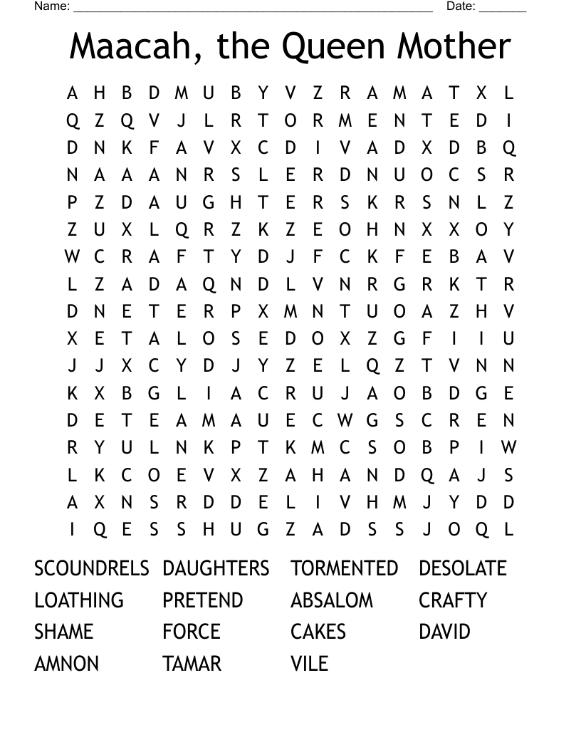 Maacah, the Queen Mother Word Search