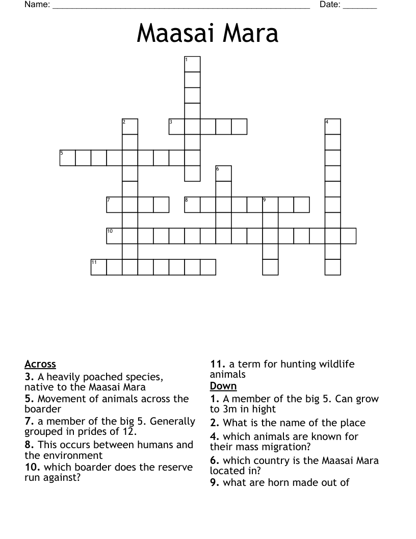 Maasai Mara  Crossword