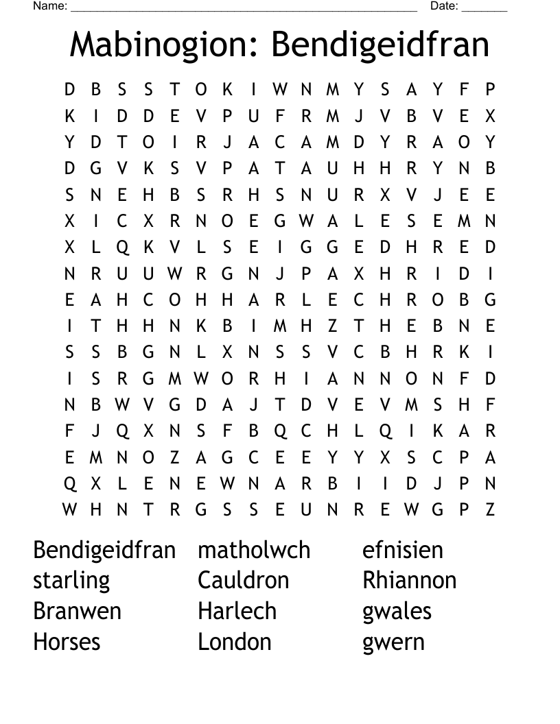 Mabinogion: Bendigeidfran Word Search